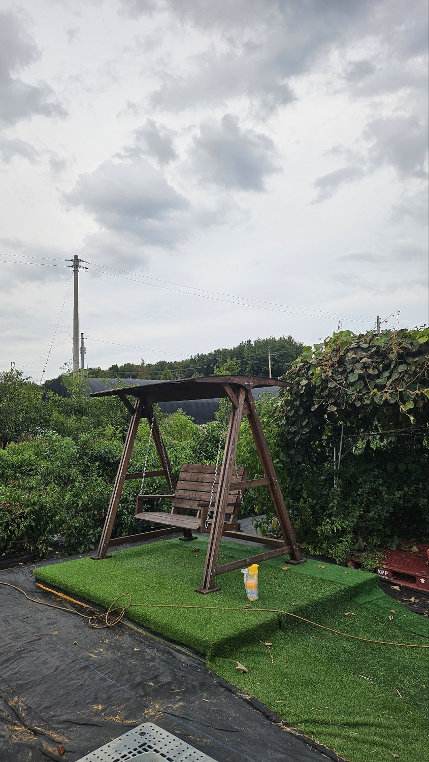 Wooden garden swing at the farm