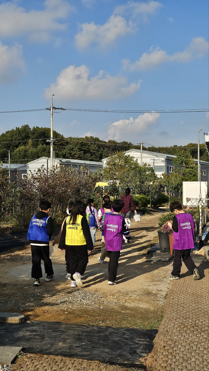 Children walking along the farm path